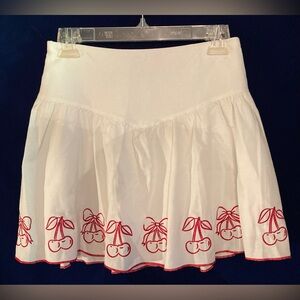 Cherry Embroidered White Skirt